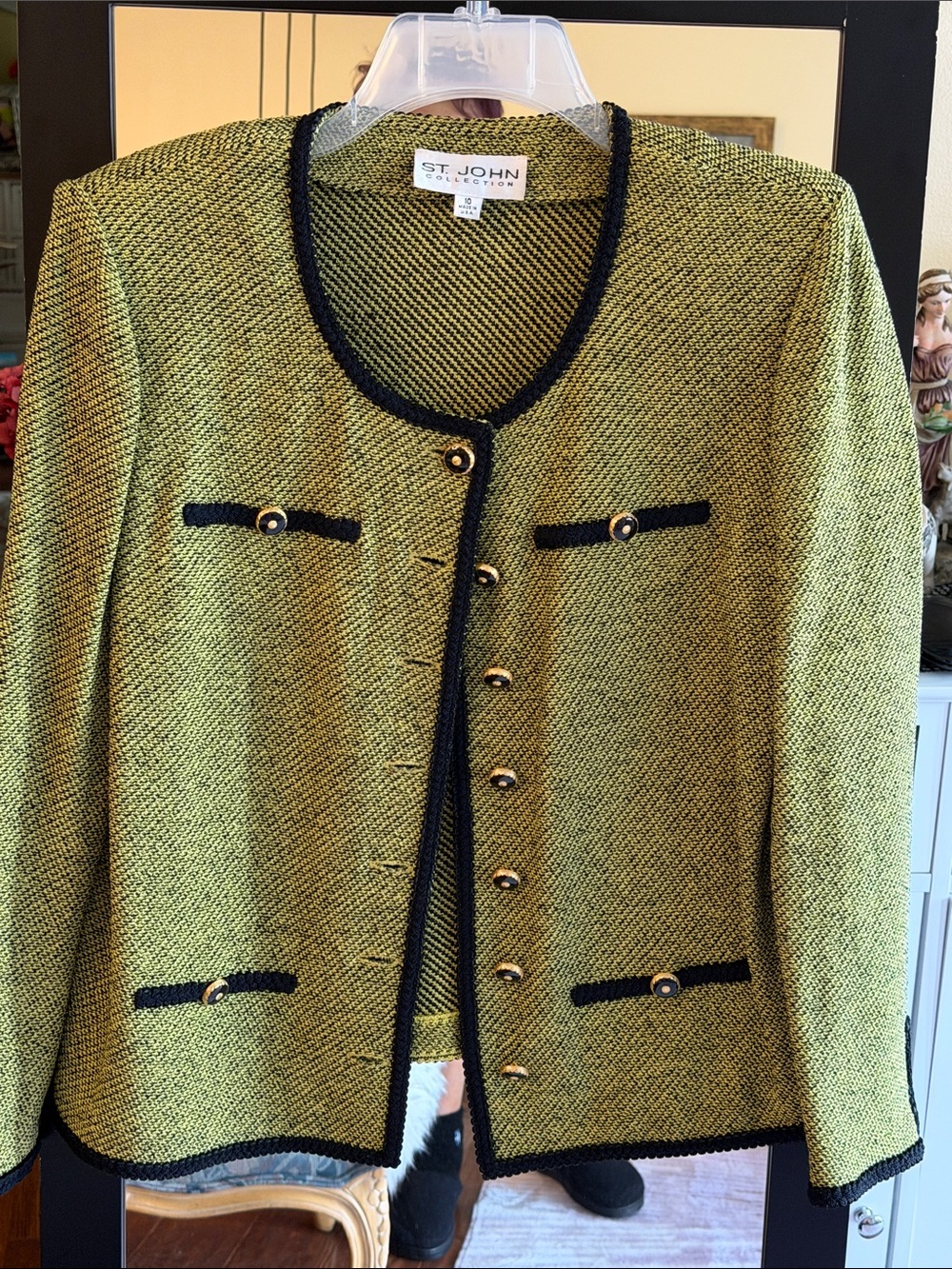 Vintage St. John Collection stunning lime green Jacket with Black Trim